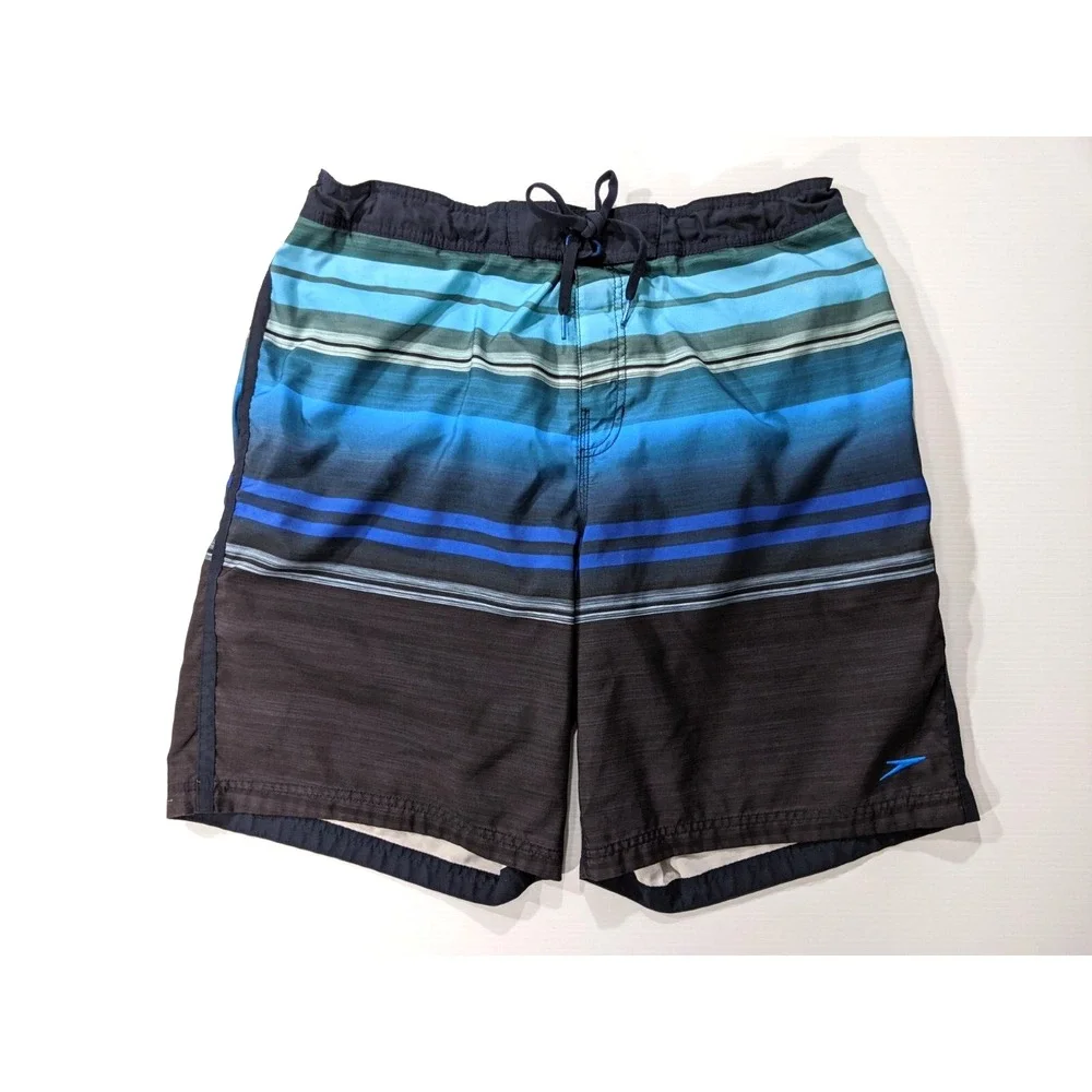 Speedo Mens Blue Baggies Board Shorts Swim Trunk Lined Sz XL Pockets 10